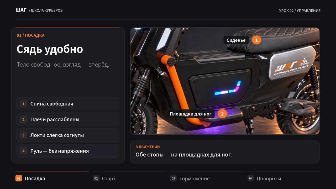 Слайд урока: посадка на U2 с отметками на сиденье и площадках для ног